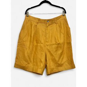 Vintage Classiques Mustard Yellow Marigold High Waist Linen Shorts with Pockets